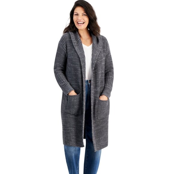 Style & Co Petite Open-Front Long-Sleeve Hooded Cardigan - Picture 1 of 4